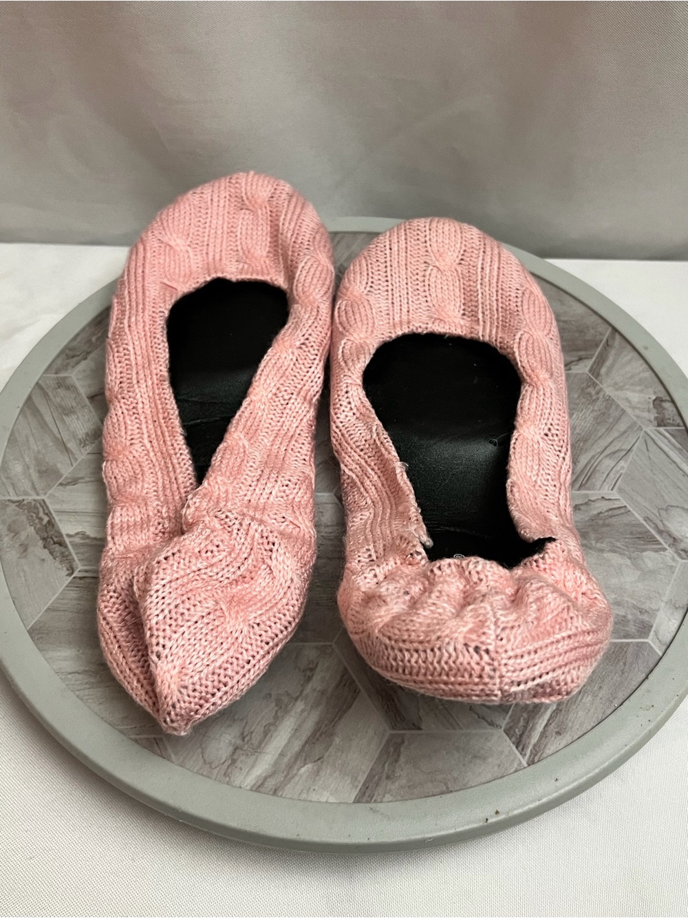 Sporto Pink Cable Knit Ballet Slippers Women’s Size L 9-10.5 Cozy Flats
